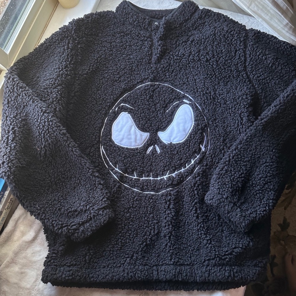 Fluffy Black Jack Skellington Sherpa Coat Halloween Jacket Spooky